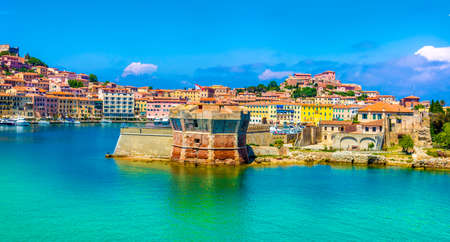 Panoramic view over Portoferraio town of  isola d'Elba, Elba island in Tuscany region, Italy.のeditorial素材