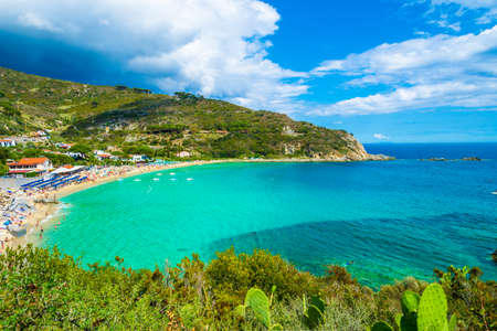 Panoramic view over cavoli beach and coast in Elba island, Tuscany, Italy.のeditorial素材