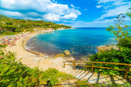 Panoramic view over Spiaggia di Seccheto in Elba Island, Tuscany, Italy.のeditorial素材