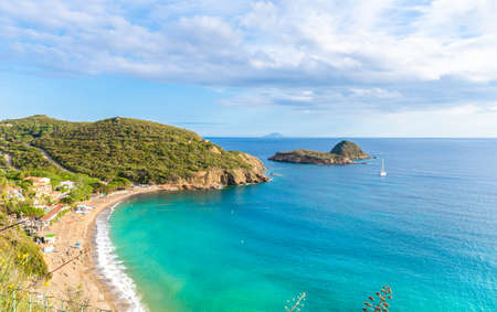Panoramic view of  Innamorata beach in Elba Island, Tuscany, Italyのeditorial素材