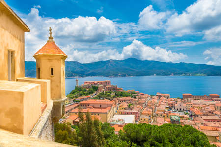 Aerial view from fort Falcone over Portoferraio town of  isola d'Elba, Elba island in Tuscany region, Italy.のeditorial素材