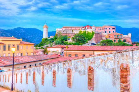 Panoramic view over Stella fortress, Portoferraio town of  isola d'Elba, Elba island in Tuscany region, Italy.のeditorial素材