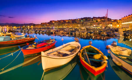 Portoferraio boats on the coastline of  isola d'Elba, Elba island in Tuscany region, Italy.のeditorial素材