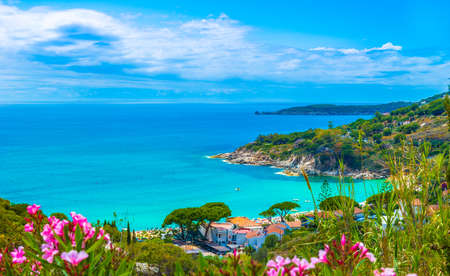 Panoramic view over cavoli beach and coast in Elba island, Tuscany, Italy.のeditorial素材