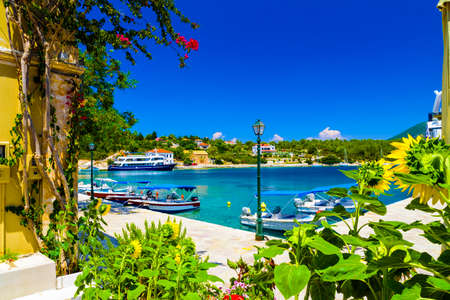 Fiskardo village and harbor on Kefalonia Ionian island, Greece.のeditorial素材