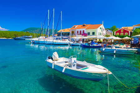 Fiskardo village and harbor on Kefalonia Ionian island, Greece.のeditorial素材