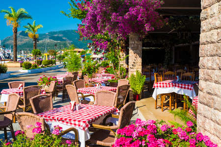 Traditional Greek taverna in Nidri, Lefkada, Greece.のeditorial素材