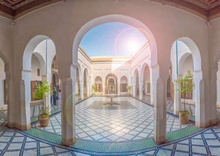 Bahia Palace, Marrakech, Morocco - November  09, 2017:   Courtyard at El Bahia Palace, Marrakech,...