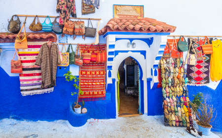 Street with souvenirs in Chefchaouen, Morocco, North Africaのeditorial素材