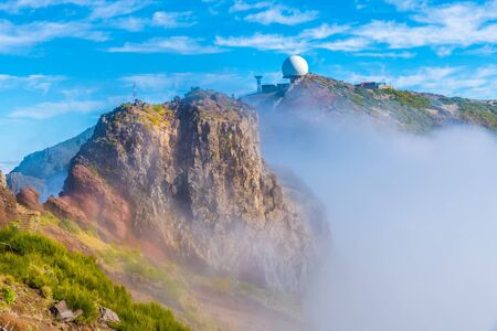 Top of the mountain at Pico do Arieiro and radar station, Madeira islands, Portugalの写真素材