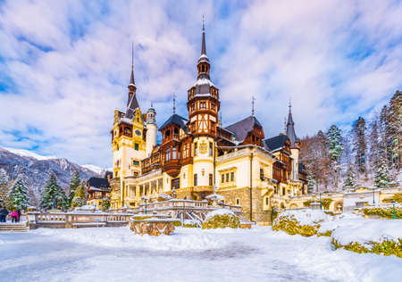 Peles castle Sinaia in winter season, Transylvania, Romaniaのeditorial素材