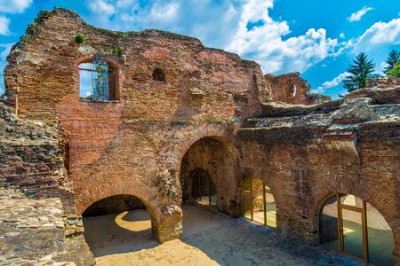 Ruins of medieval old fortress  (castle) and royal court in Targoviste landmark, Romaniaの写真素材