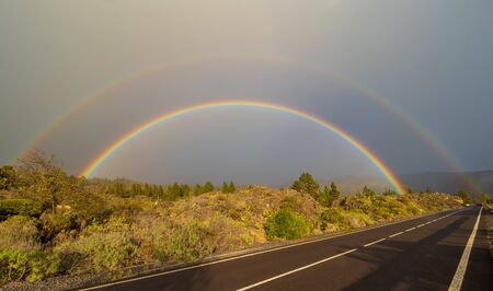 Double rainbow on  Tenerife island, Spainの写真素材