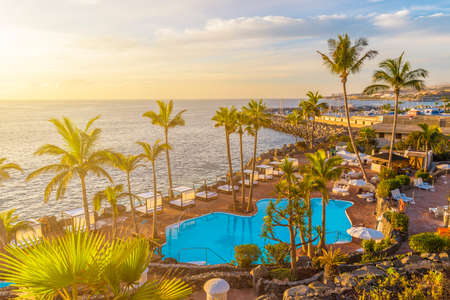 Sunset on the Adeje coast, Tenerife, Spainのeditorial素材