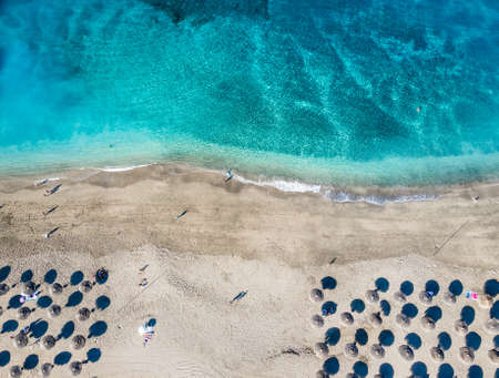 Aerial view with El Duque beach at Costa Adeje, Tenerife, Canary Islands, Spainの写真素材