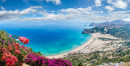 Landscape with Tsambika beach, Rhodes, Greeceの写真素材