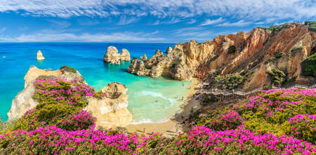 Landscape with Praia do Camilo, famous beach in Algarve, Portugalの写真素材
