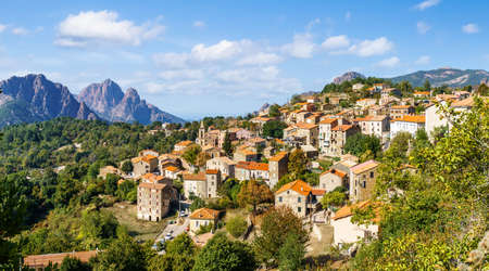 Landscape with Evisa, mountain village in the Corse-du-Sud department of Corsica island, Franceの写真素材
