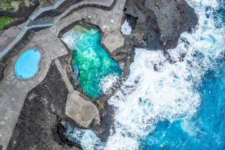 Aerial view with charco azul, La Palma,  Canary island, Spainの写真素材