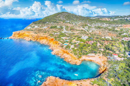 Aerial view of Cala Carbo, Ibiza islands, Spainの写真素材
