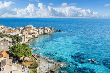 Landscape with Erbalunga, ancient village in Corsica island, French