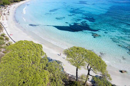 Aerial view with Palombaggia beach in Corsica island, France