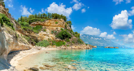 Landscape with Livathou beach in Kefalonia, Ionian island, Greeceの写真素材
