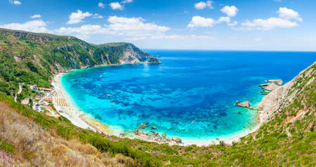 Landscape with Petani beach on Kefalonia, Ionian island, Greeceの写真素材