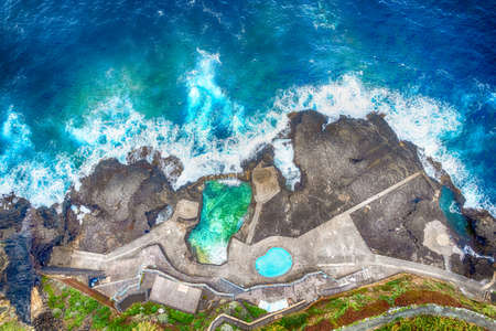 Aerial view with charco azul, La Palma,  Canary island, Spainの写真素材
