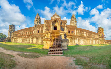 Landscape with Angkor Wat temple at sunrise in Angkor Thom, Siem Reap, Cambodiaの写真素材