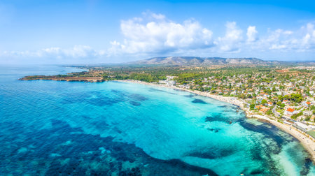 Aerial view with Fontane Bianche beach, Sicily island, Italyの写真素材