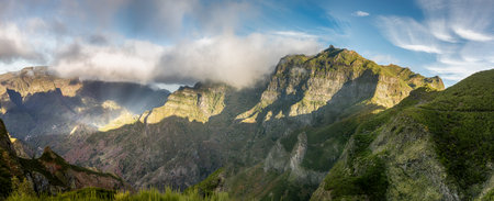 Landscape with famous mountain Pico Grande, Madeira island, Portugalの写真素材