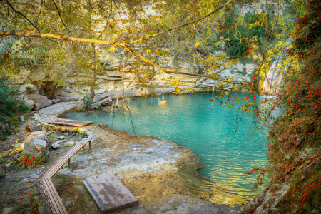 Landscape with Adonis Baths Waterfalls, Paphos, Cyprus.の写真素材