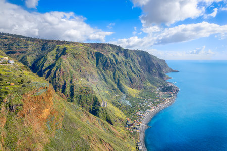 Landscape with panoramic view of Paul do Mar and the coast of Madeira, Portugalの写真素材