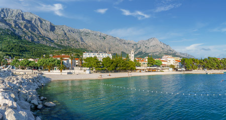 Landscape with Baska Voda town, dalmatian coast, Croatiaの写真素材