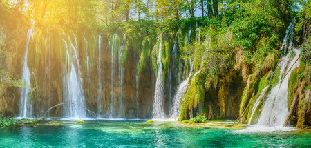 Waterfall in Plitvice lakes national park, Croatia.の写真素材
