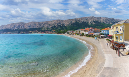 Landscape with Baska town, Krk island, Croatiaの写真素材