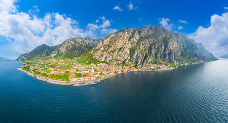 Landscape with Limone sul Garda town, Garda Lake, Italyの写真素材