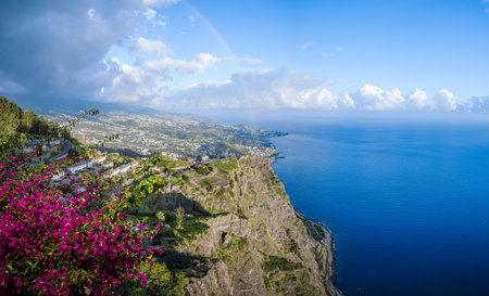 Aerial view from the highest Cabo Girao, Madeira island, Portugalの写真素材