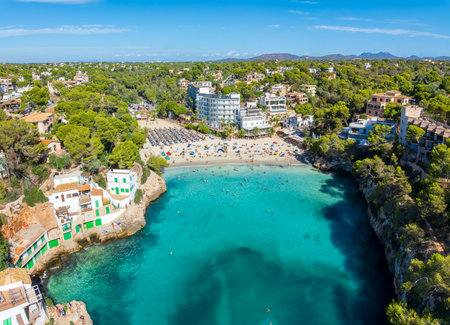Landscape with Cala Santanyi, a picturesque beach cove in Mallorca, Spainの写真素材