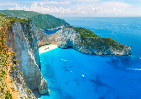 Landscape with Navagio beach, Zakynthos islands, Greeceの写真素材