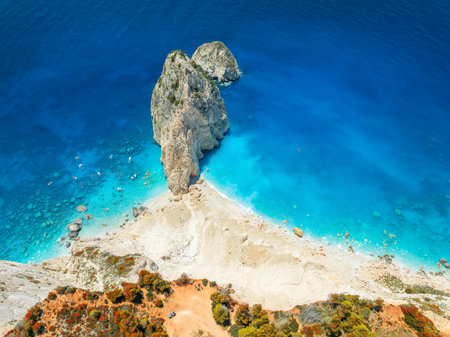 Landscape with Mizithres rocks, Keri Viewpoint in Zakynthos island, Greeceの写真素材