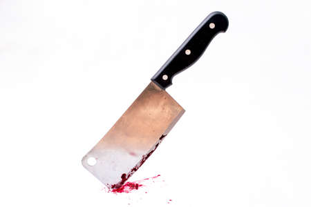 Butcher's hatchet with blood isolated on white background