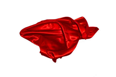 Red satin folds, isolated and levitating in the airの写真素材