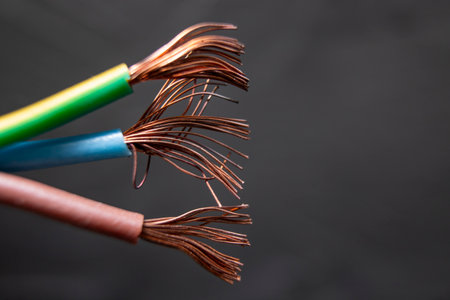 Bare wires, soft focus macro on black background