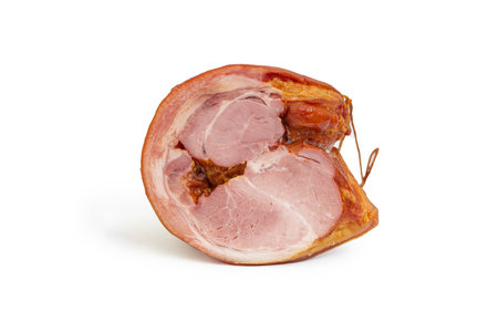 Appetizing smoked pork shank cut ,isolated on whiteの写真素材