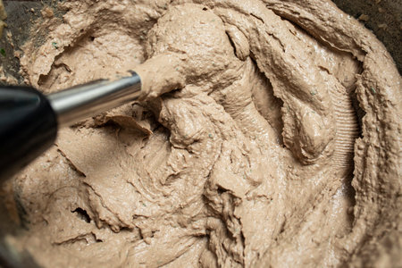 Blending chicken liver with a vertical hand mixer, liver paste recipeの写真素材
