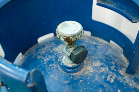 Propane gas container faucet, on white background, soft focusの写真素材