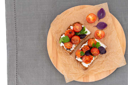Italian bruschetta with tomatoes isolated on white background