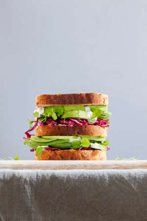 vegetarian  sandwich with vegetables for a healthy Breakfastの写真素材